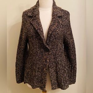 Alps Gray Orange Brown Collar Long Sleeve Knit One Button Cardigan Sweater SZ L